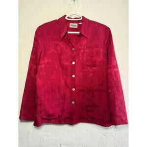 Chicos Design vintage silk linen Jacquard print button down shirt womens small